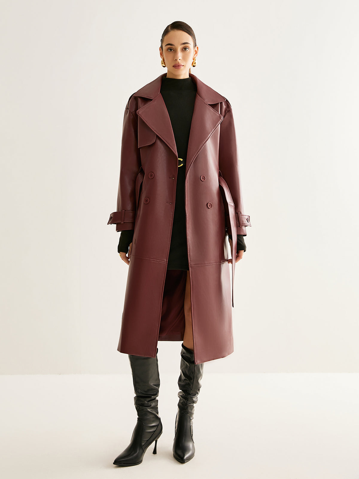 Rüzgar Geçirmeyen PU Deri Uzun Ceket Shine Aura