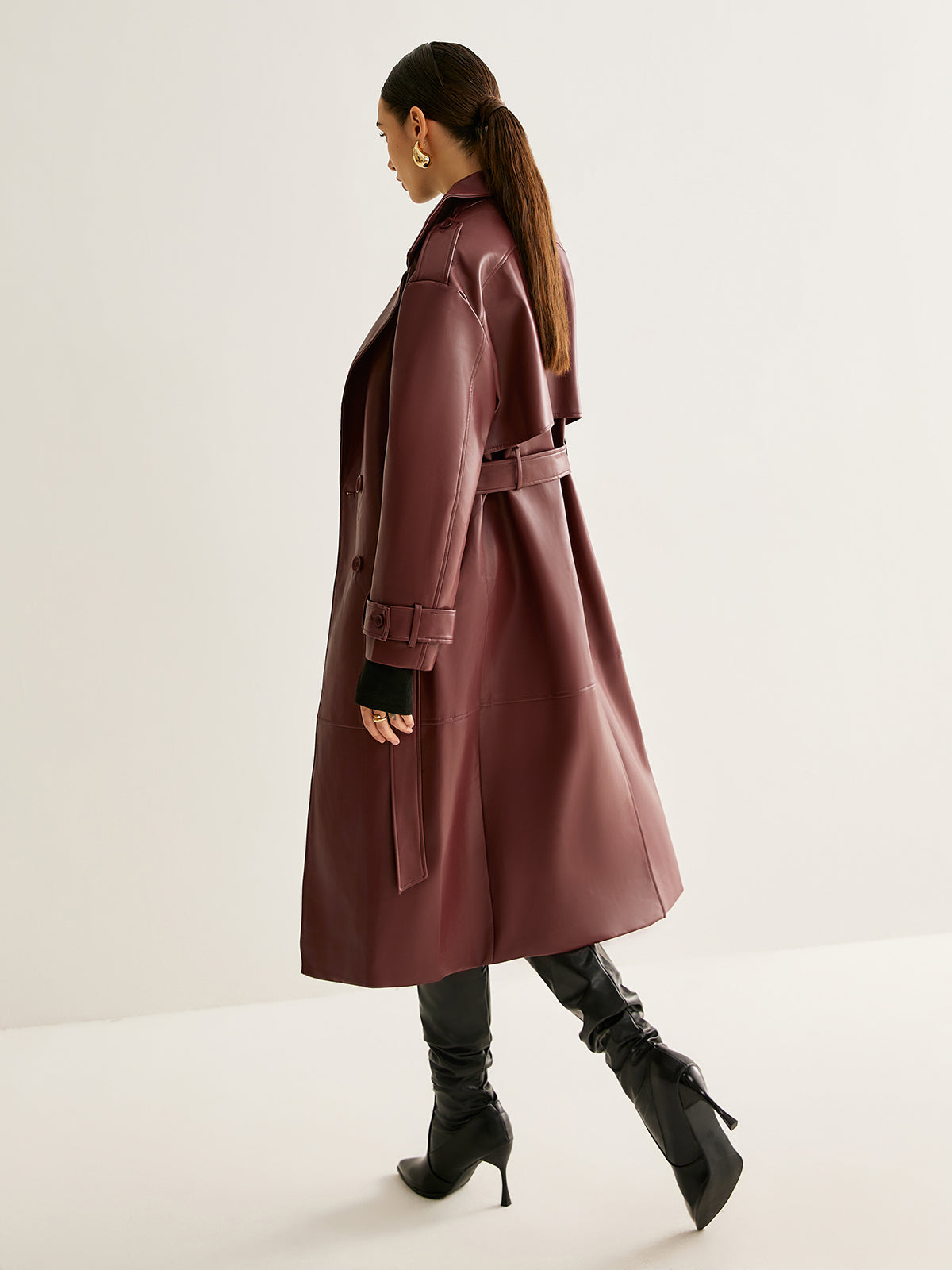 Rüzgar Geçirmeyen PU Deri Uzun Ceket Shine Aura