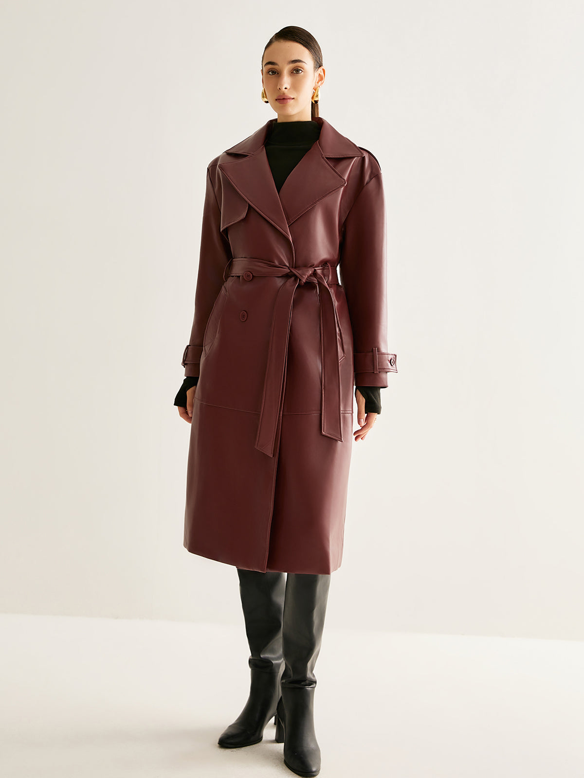 Rüzgar Geçirmeyen PU Deri Uzun Ceket Shine Aura