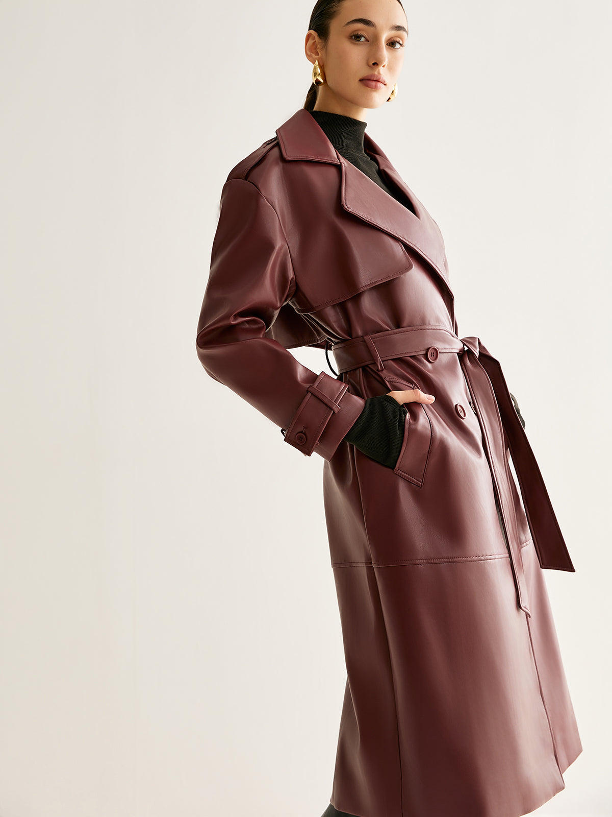 Rüzgar Geçirmeyen PU Deri Uzun Ceket Shine Aura