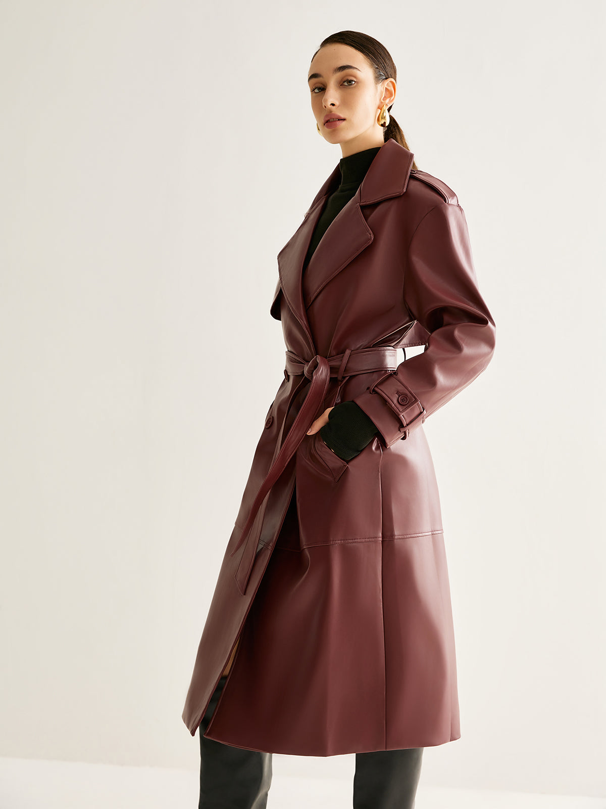 Rüzgar Geçirmeyen PU Deri Uzun Ceket Shine Aura