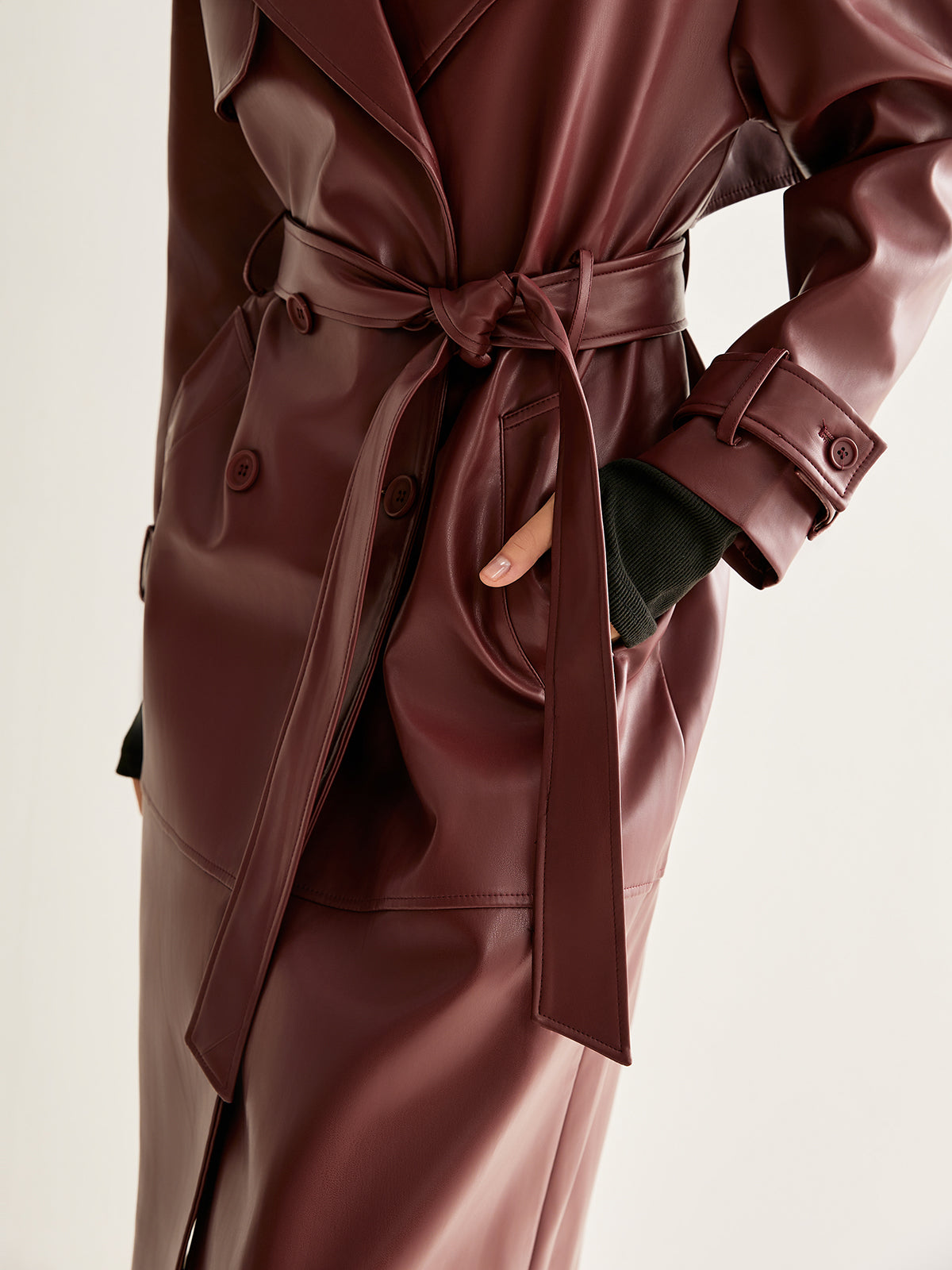 Rüzgar Geçirmeyen PU Deri Uzun Ceket Shine Aura