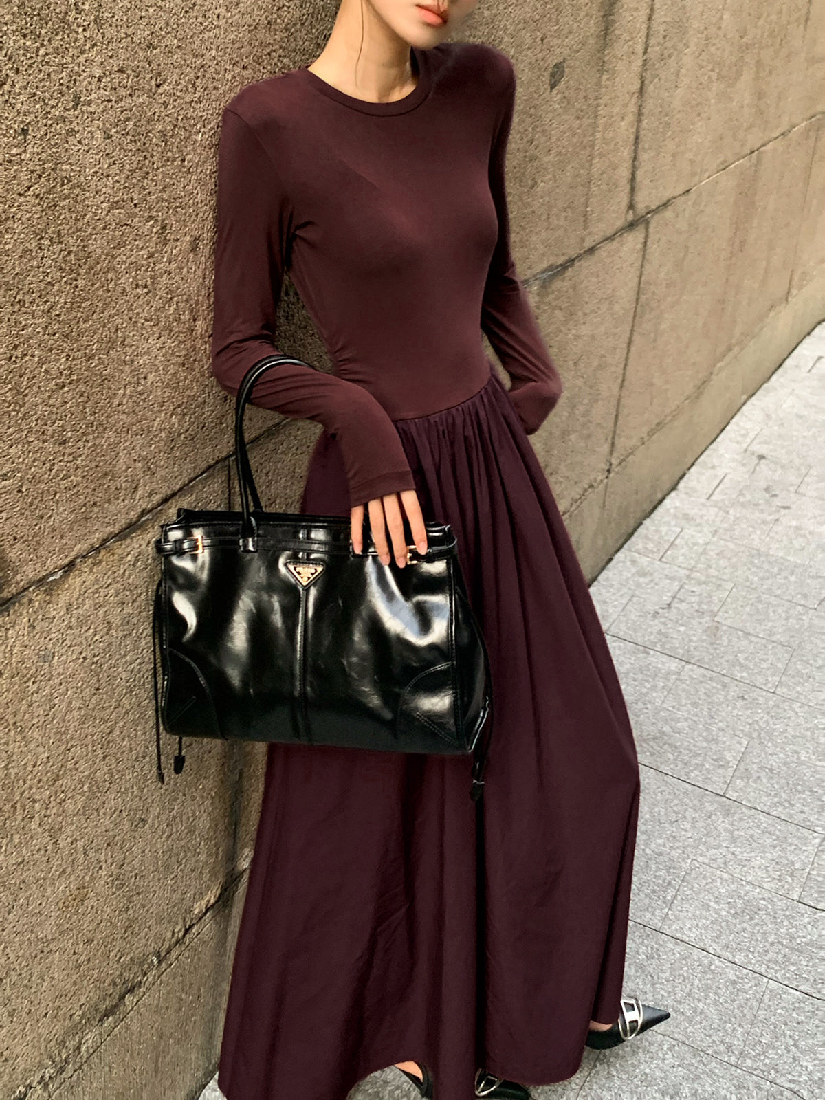Sade Uzun Kollu Plise Elbise Shine Aura