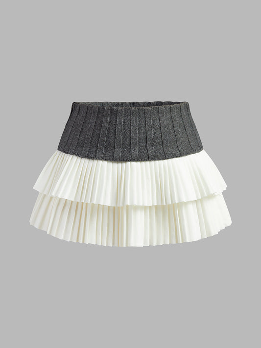 İki Renkli Plise Mini Etek Shine Aura
