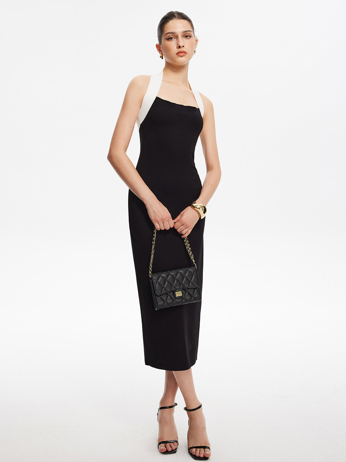 Kontrast Yaka Slim Jersey Elbise Shine Aura