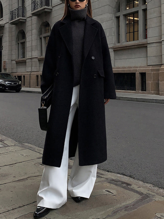 Wool-Blend Tweed Long Coat Shine Aura