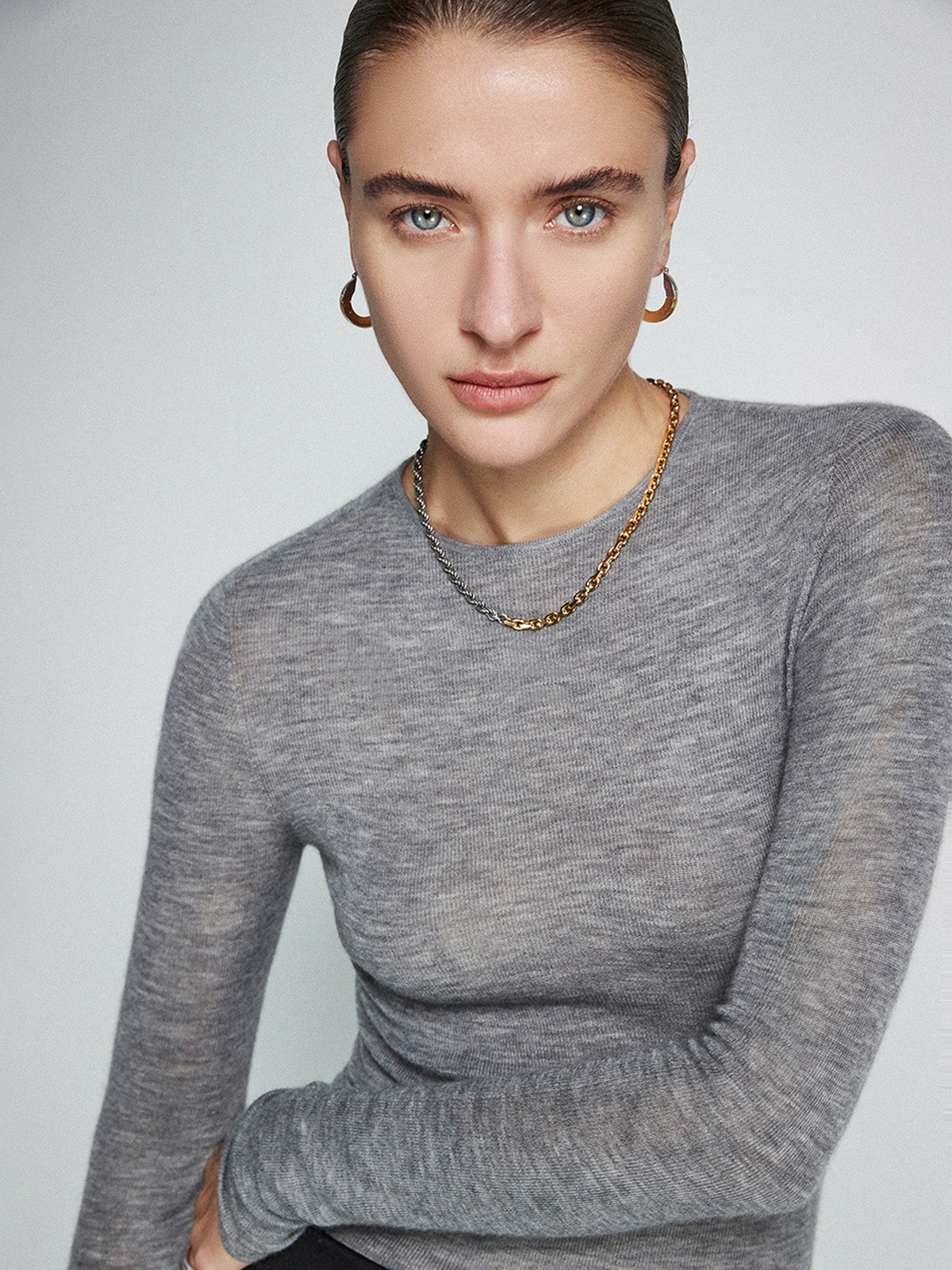 Yün Karışımlı Minimalist Dar Triko Üst Shine Aura