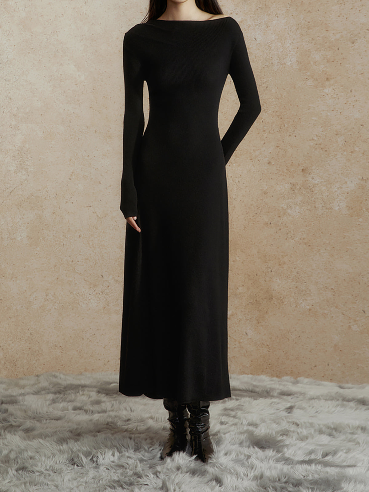 Asymmetrical Neck Slim Long Dress Shine Aura
