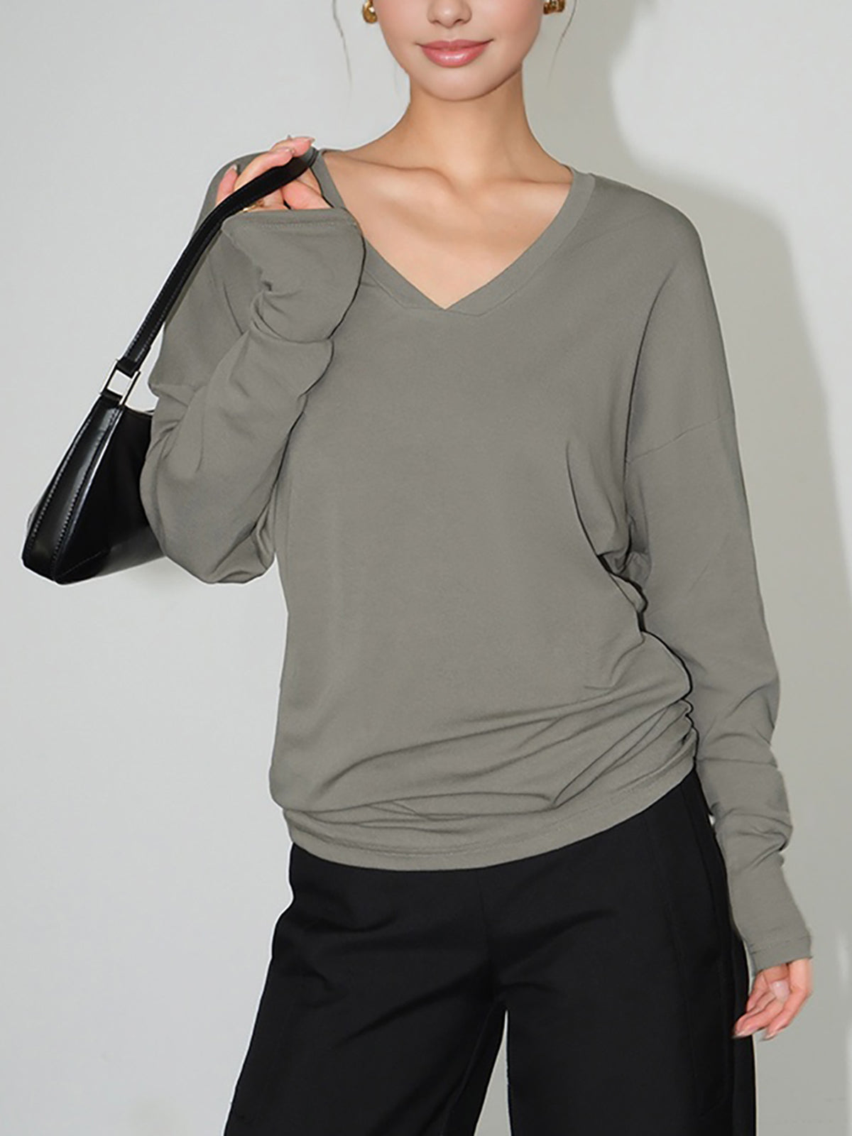 Minimalist V-Neck Draped Top Shine Aura