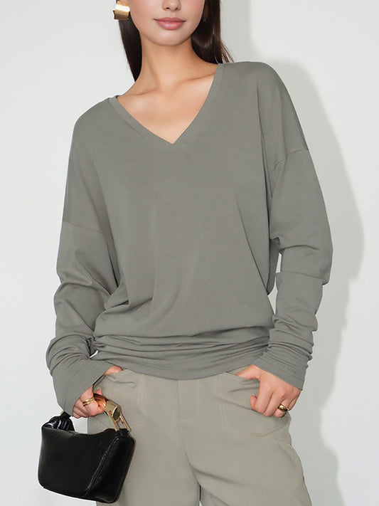 Minimalist V-Neck Draped Top Shine Aura