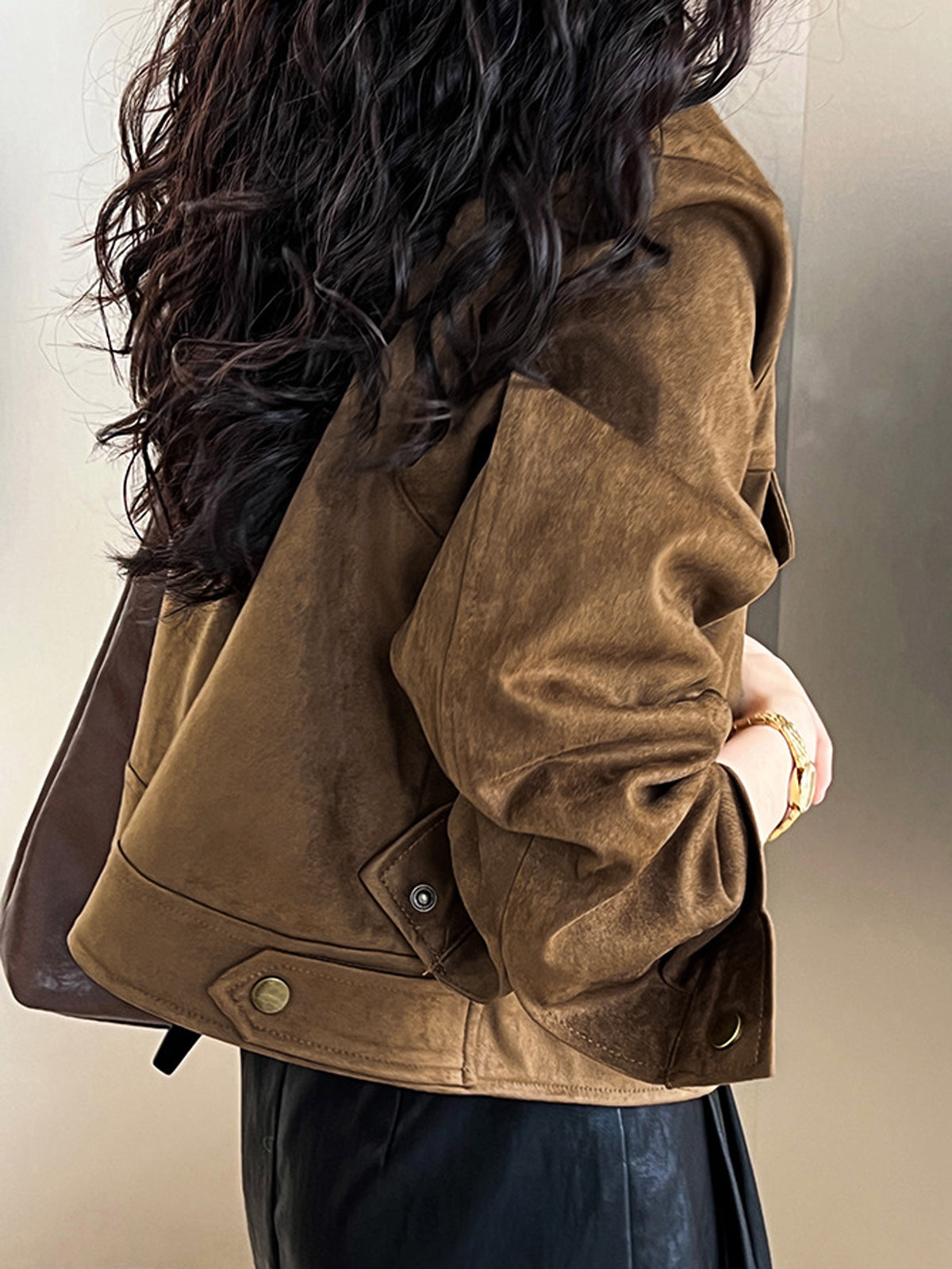 Süet Düğme Kısa Ceket Shine Aura