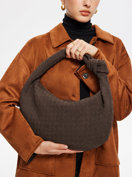 Round Woven Knotted Suede Bag 