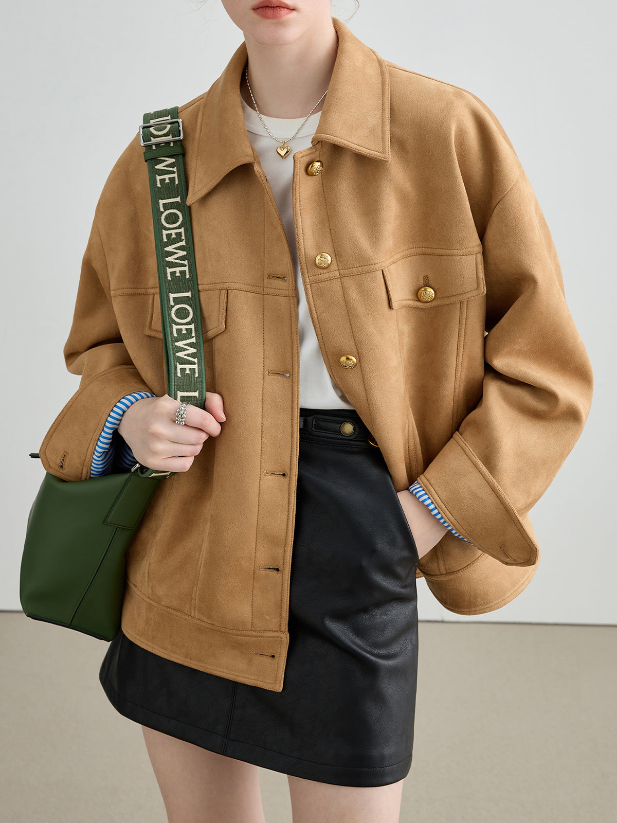 Boheme Düğme Detaylı Süet Ceket Shine Aura