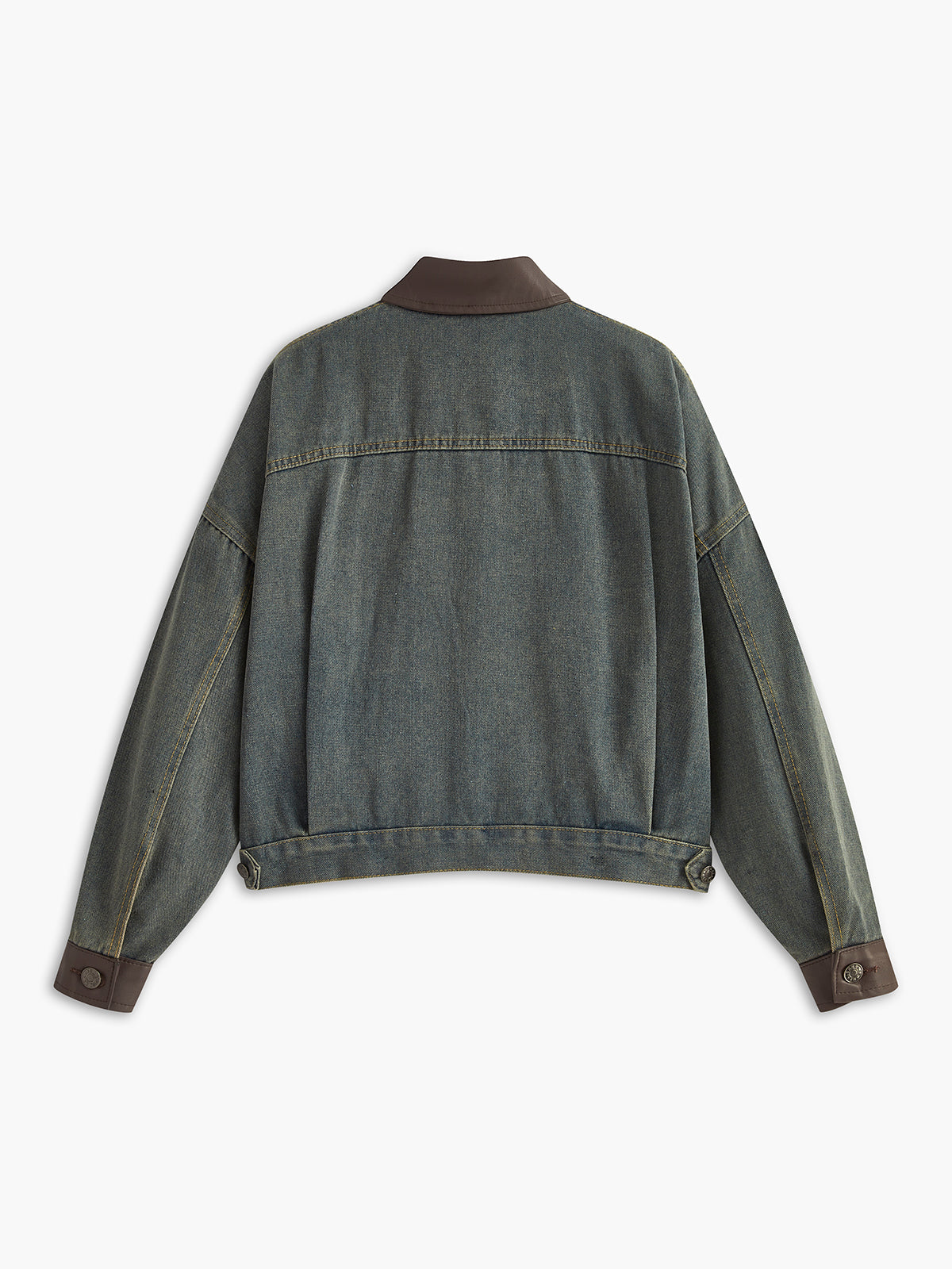 Vintage Contrast Trim Lapel Denim Jacket Shine Aura