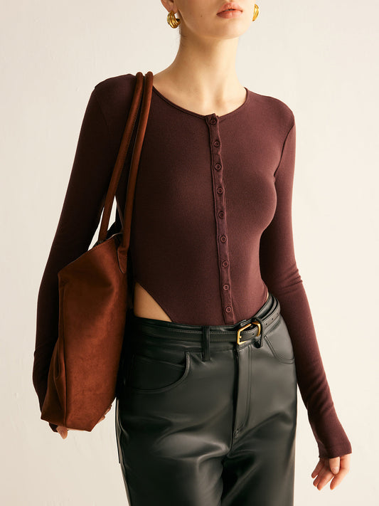 Düğmeli Jarse Bodysuit Shine Aura