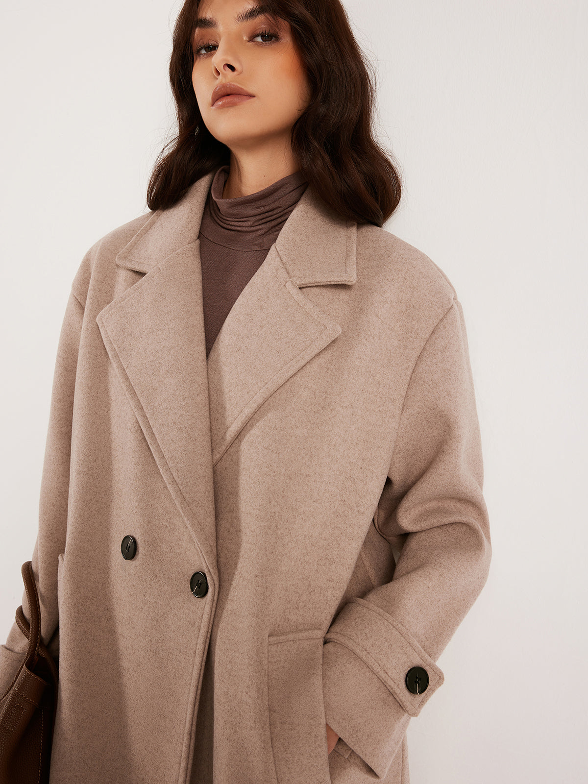 Düz Düğmeli Tweed Sıcak Kaban Shine Aura