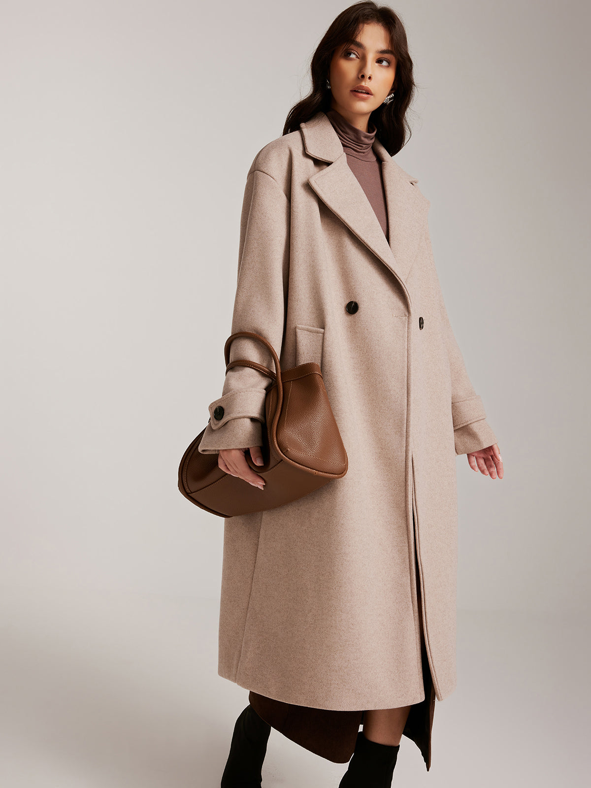 Düz Düğmeli Tweed Sıcak Kaban Shine Aura