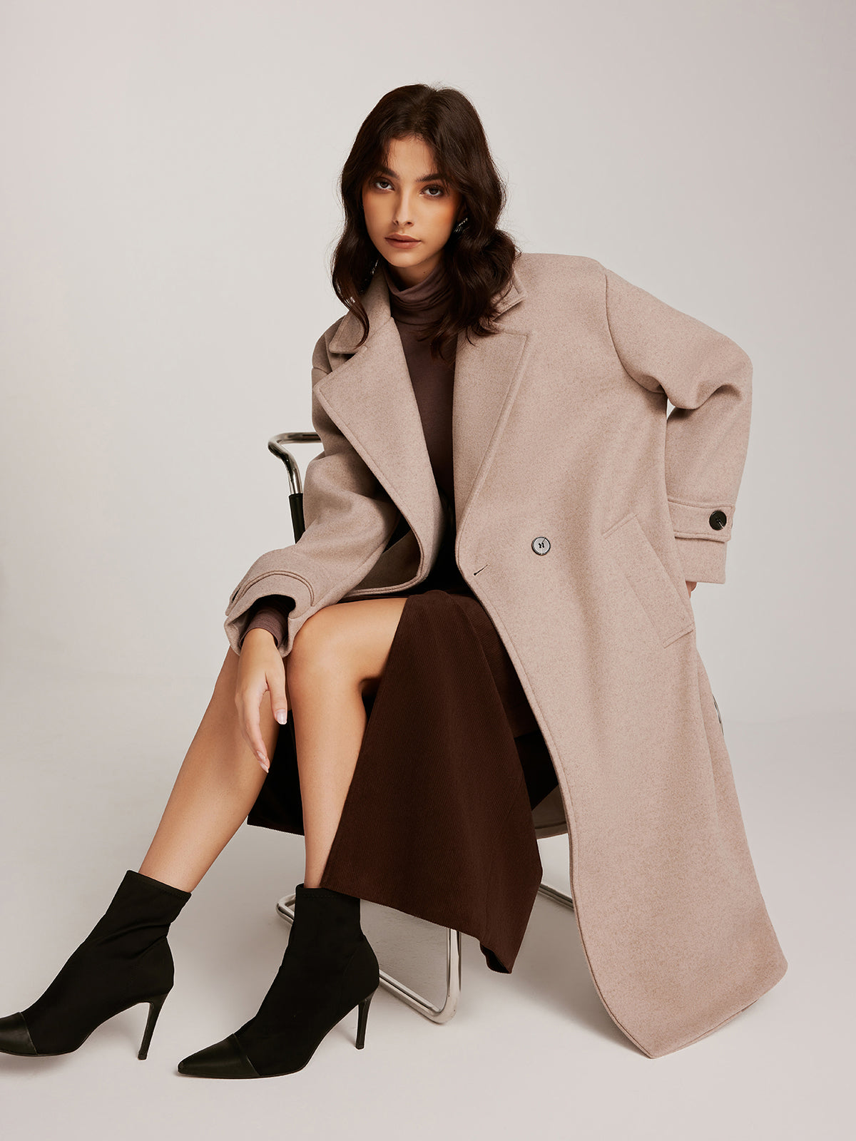 Düz Düğmeli Tweed Sıcak Kaban Shine Aura