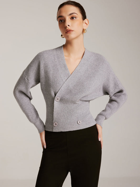 Criss Cross Button Cinched Sweater Shine Aura