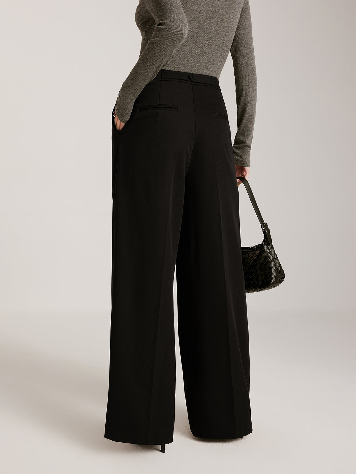 Asymmetrical Buckle Belted Pleated Pants Shine Aura