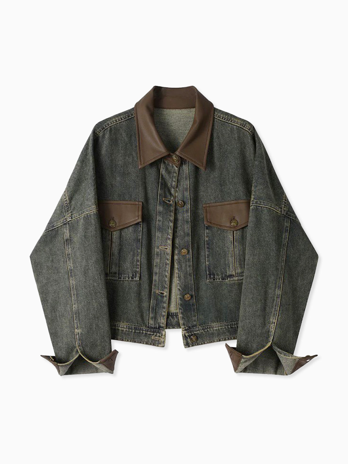 Vintage Contrast Trim Lapel Denim Jacket Shine Aura