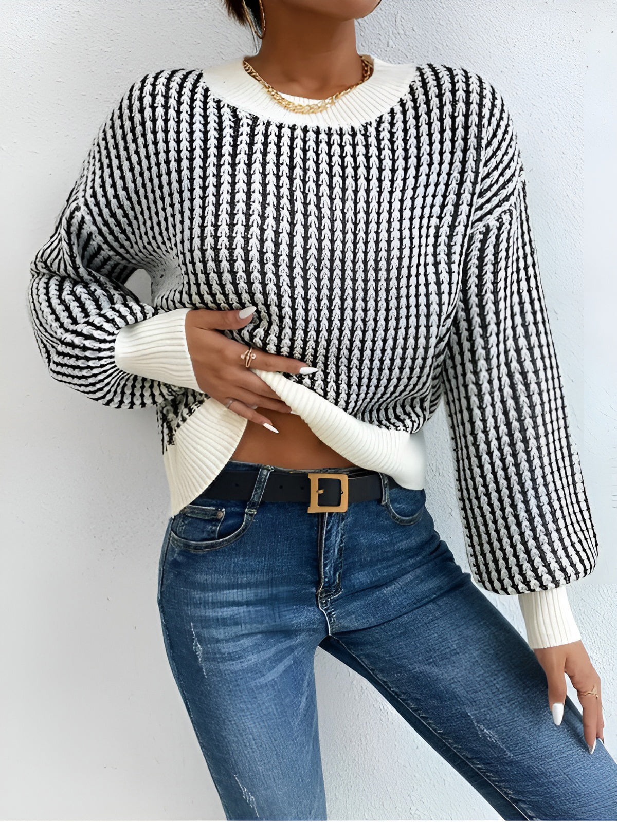 Color Block Striped Knit Top Shine Aura