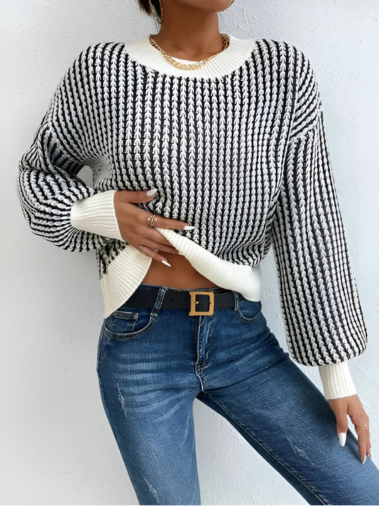 Color Block Striped Knit Top Shine Aura