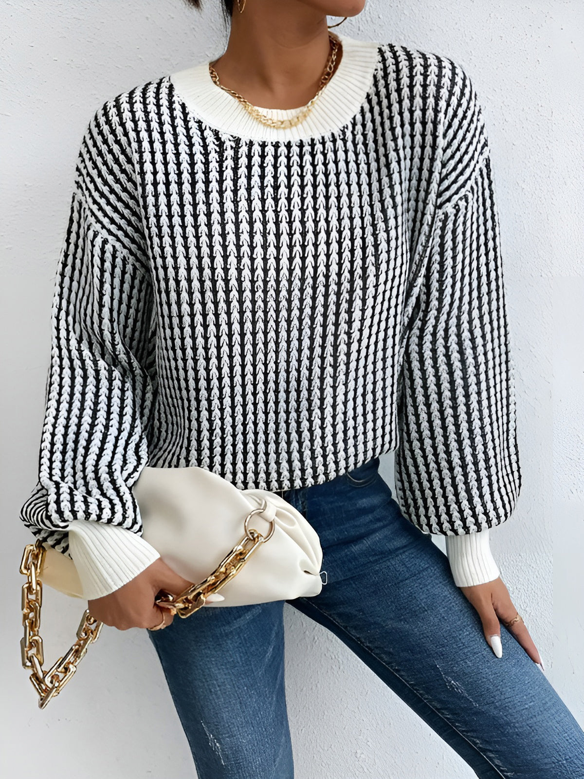 Color Block Striped Knit Top Shine Aura