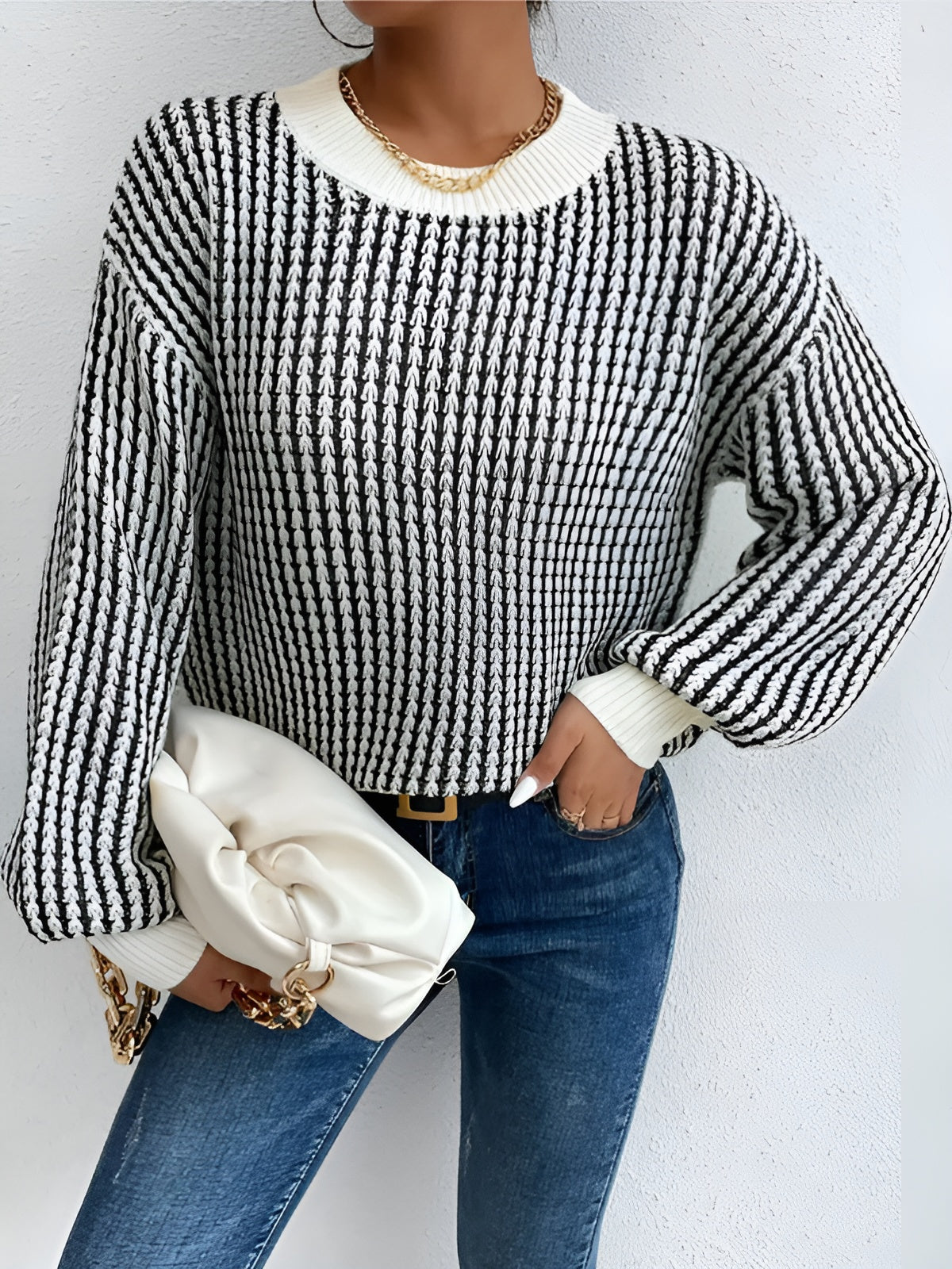 Color Block Striped Knit Top Shine Aura