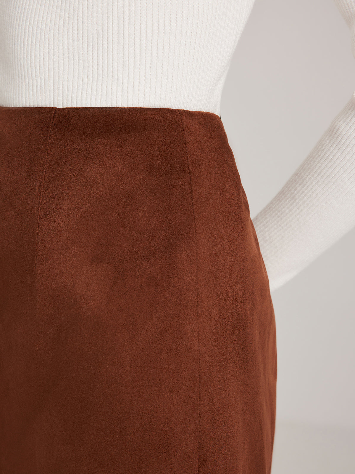 Arkası Yırtmaçlı Süet Fermuarlı Etek Shine Aura