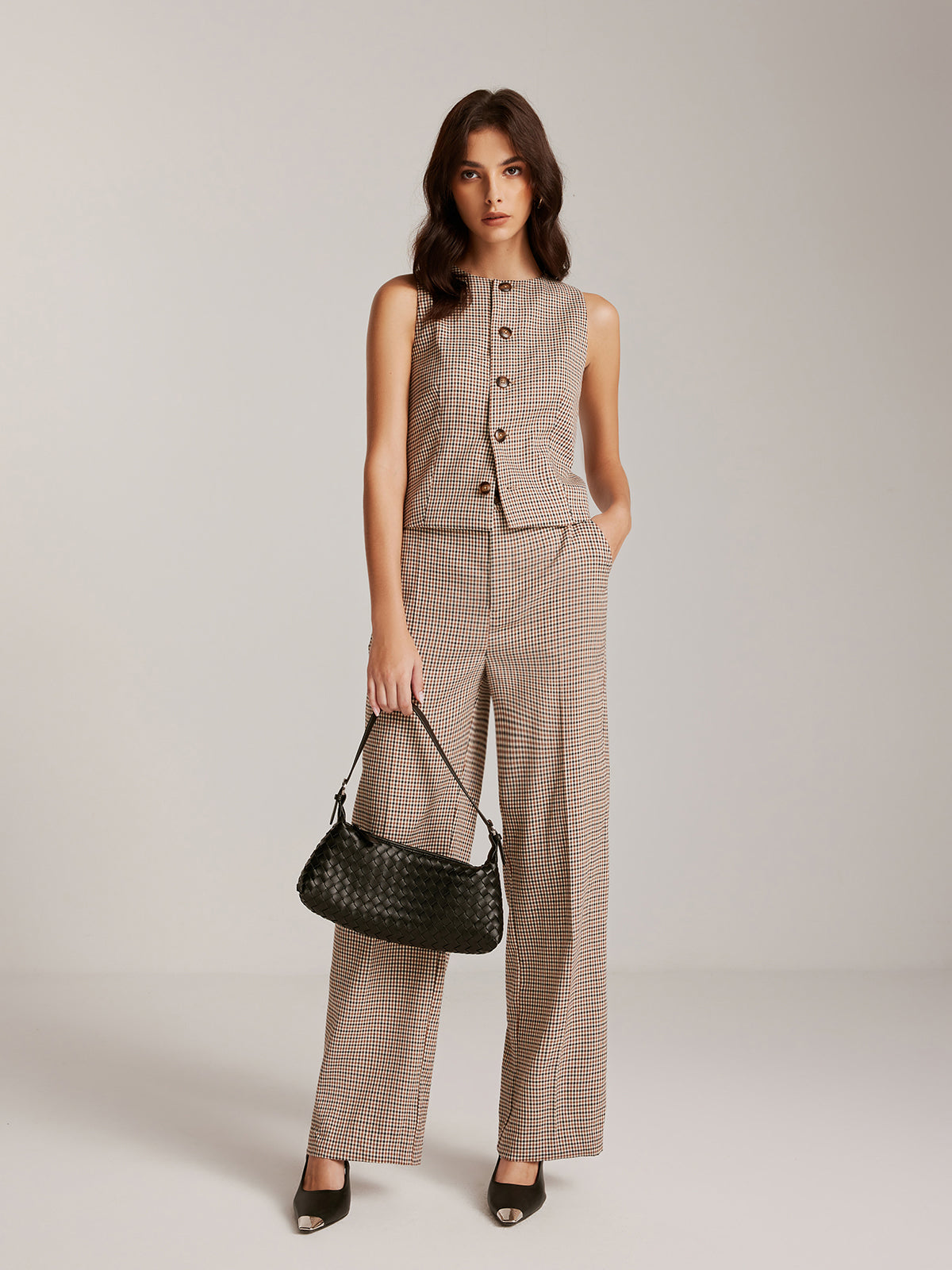 Elegant Plaid Button Vest Shine Aura