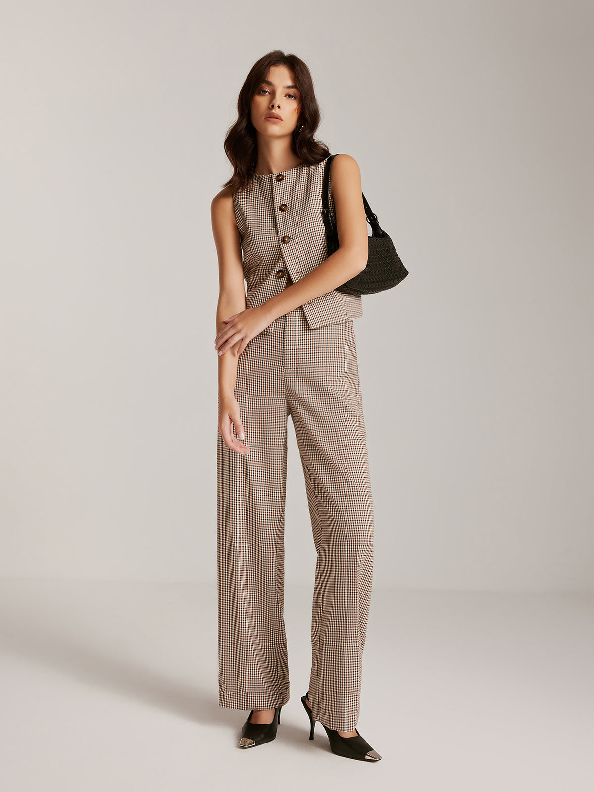 Elegant Plaid Button Vest Shine Aura