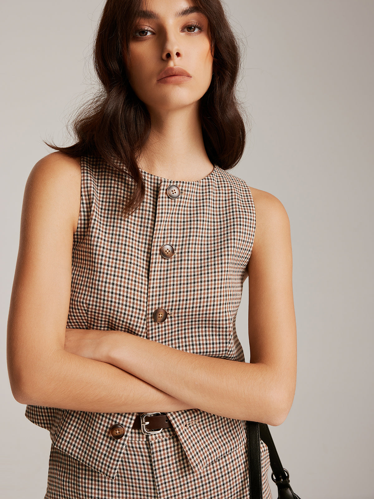 Elegant Plaid Button Vest Shine Aura