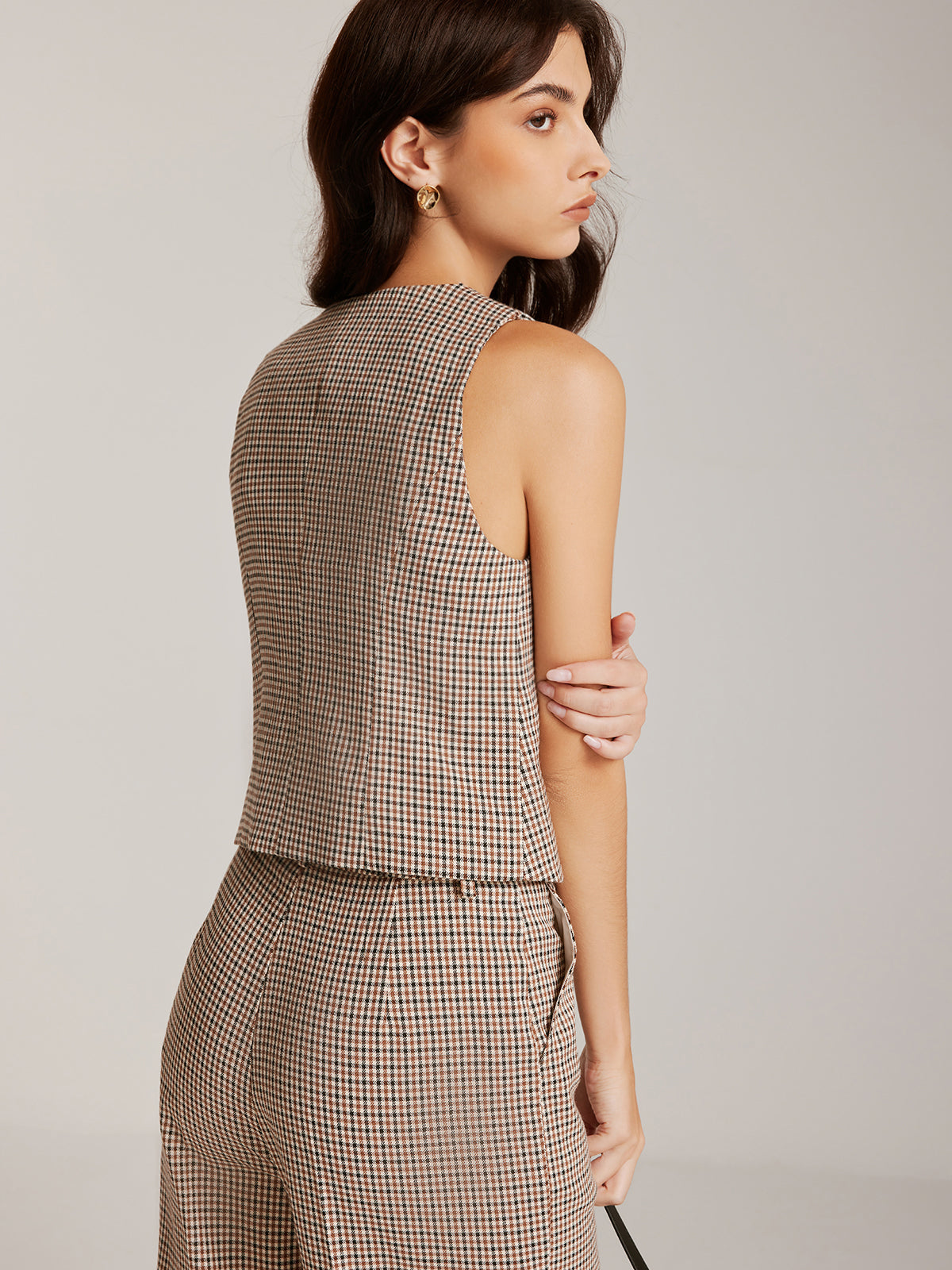 Elegant Plaid Button Vest Shine Aura
