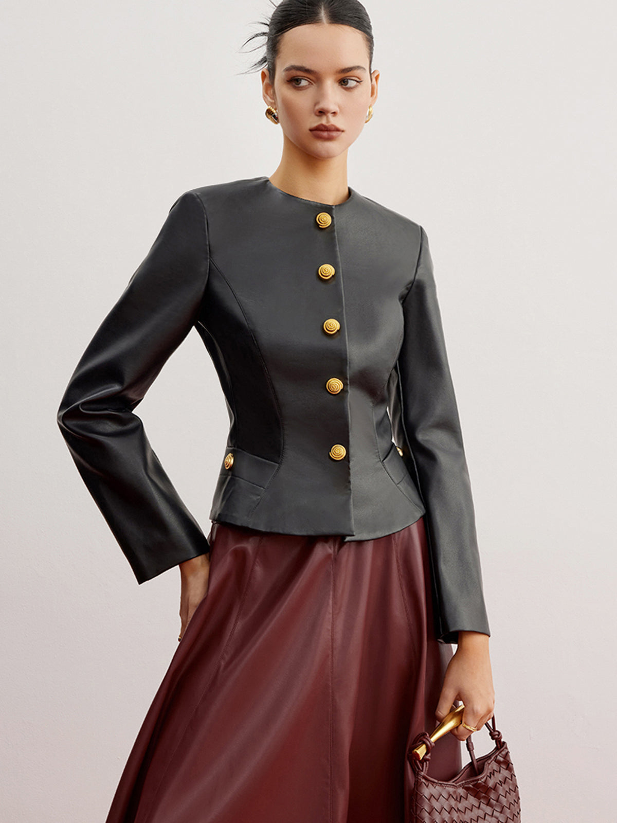 Sade Suni Deri Slim Ceket Shine Aura