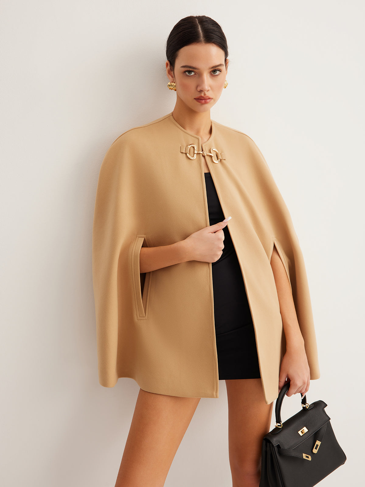Metal Detaylı Düz Tweed Pelerin Shine Aura