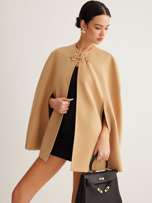 Metal Detaylı Düz Tweed Pelerin Shine Aura