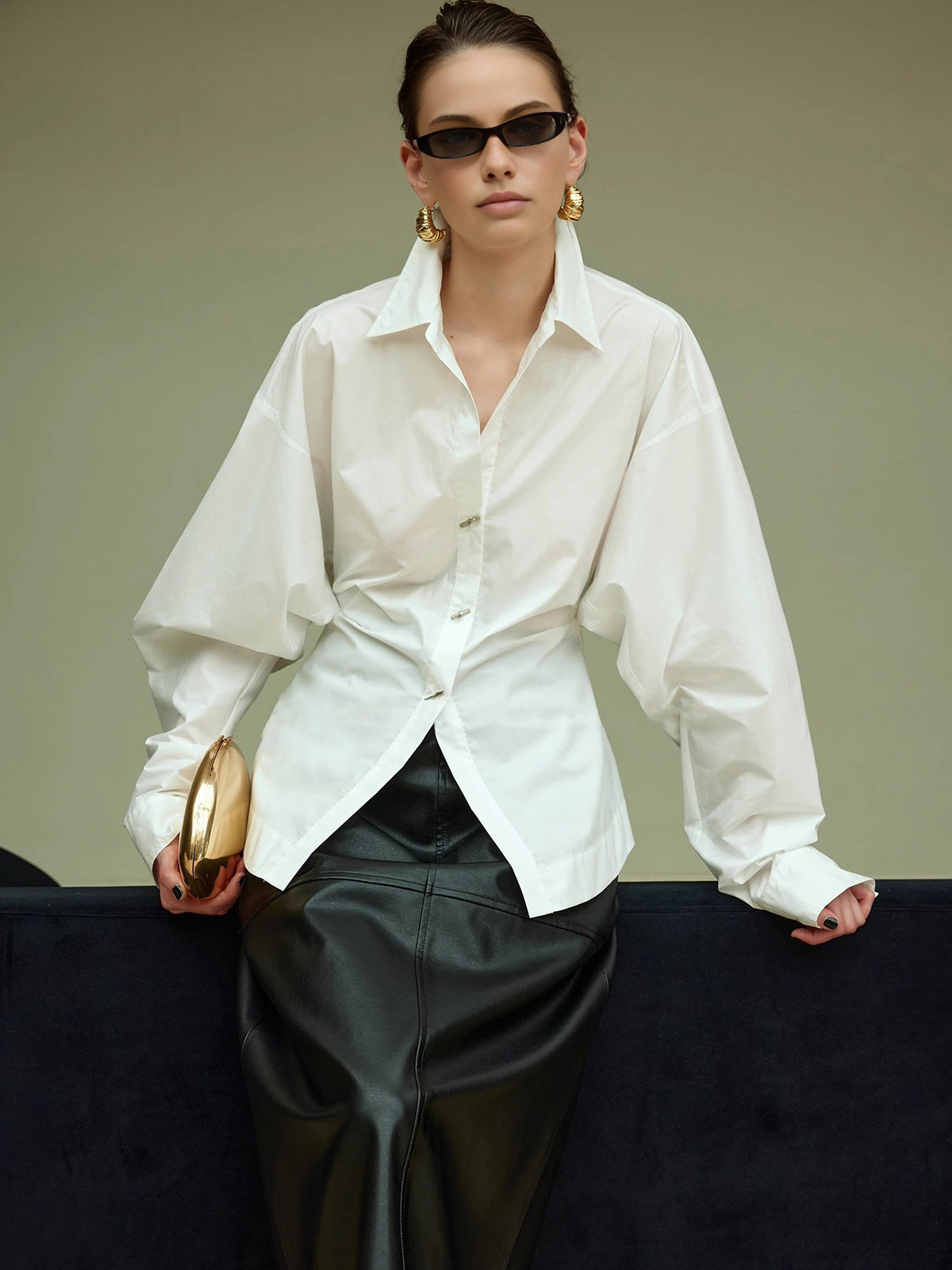 Cotton Side Pleated Polo Shirt Shine Aura