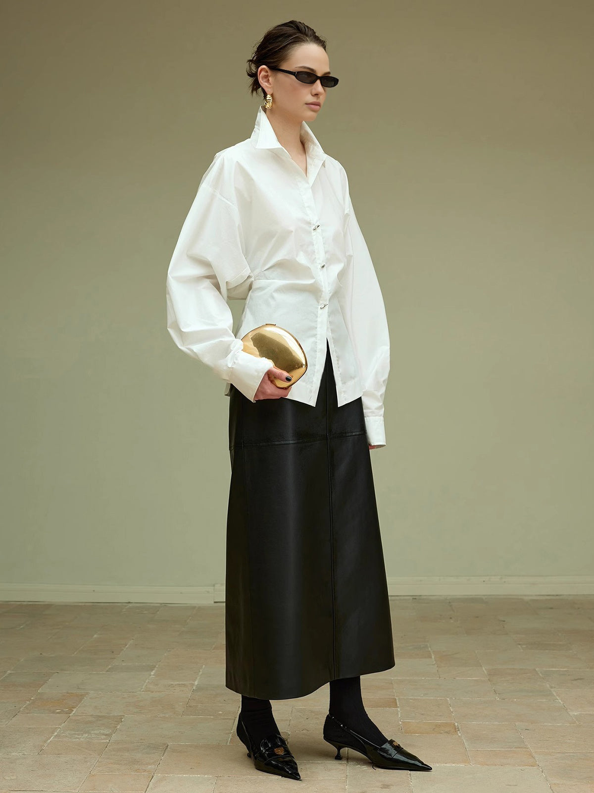 Cotton Side Pleated Polo Shirt Shine Aura