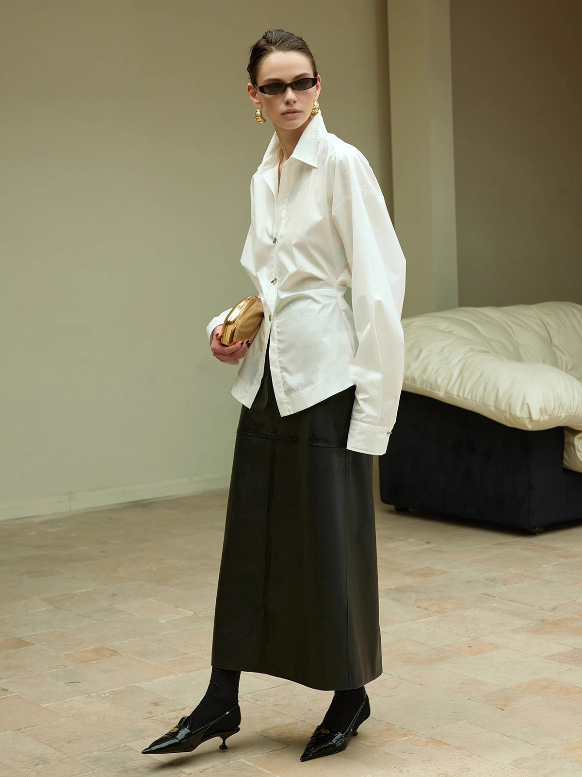 Cotton Side Pleated Polo Shirt Shine Aura