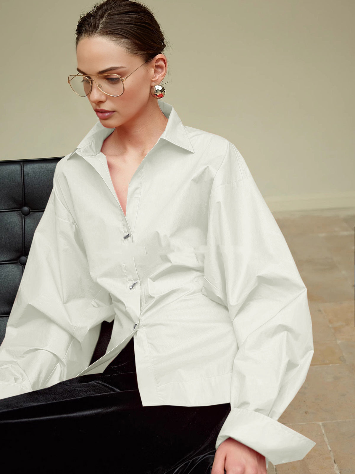 Cotton Side Pleated Polo Shirt Shine Aura