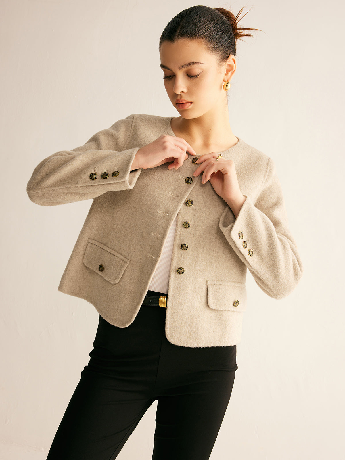 Yün Karışımlı Şık Düğmeli Blazer Shine Aura