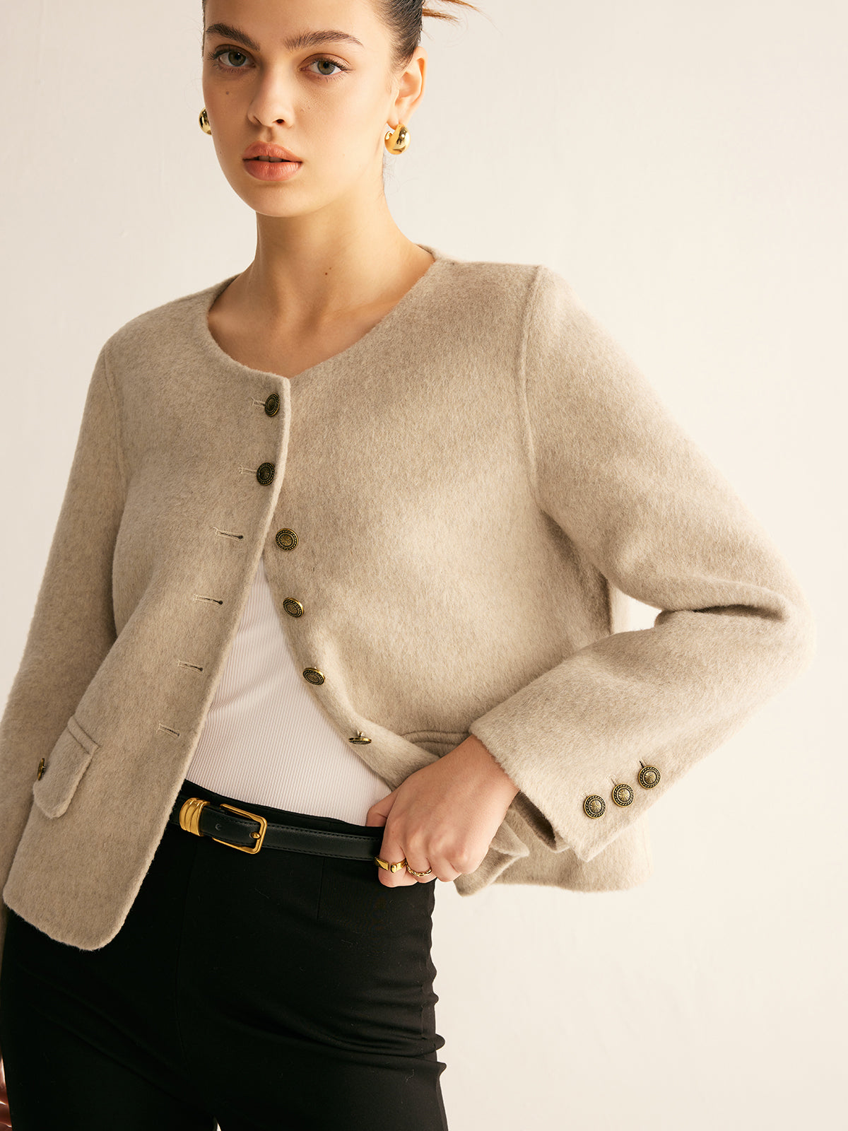 Yün Karışımlı Şık Düğmeli Blazer Shine Aura