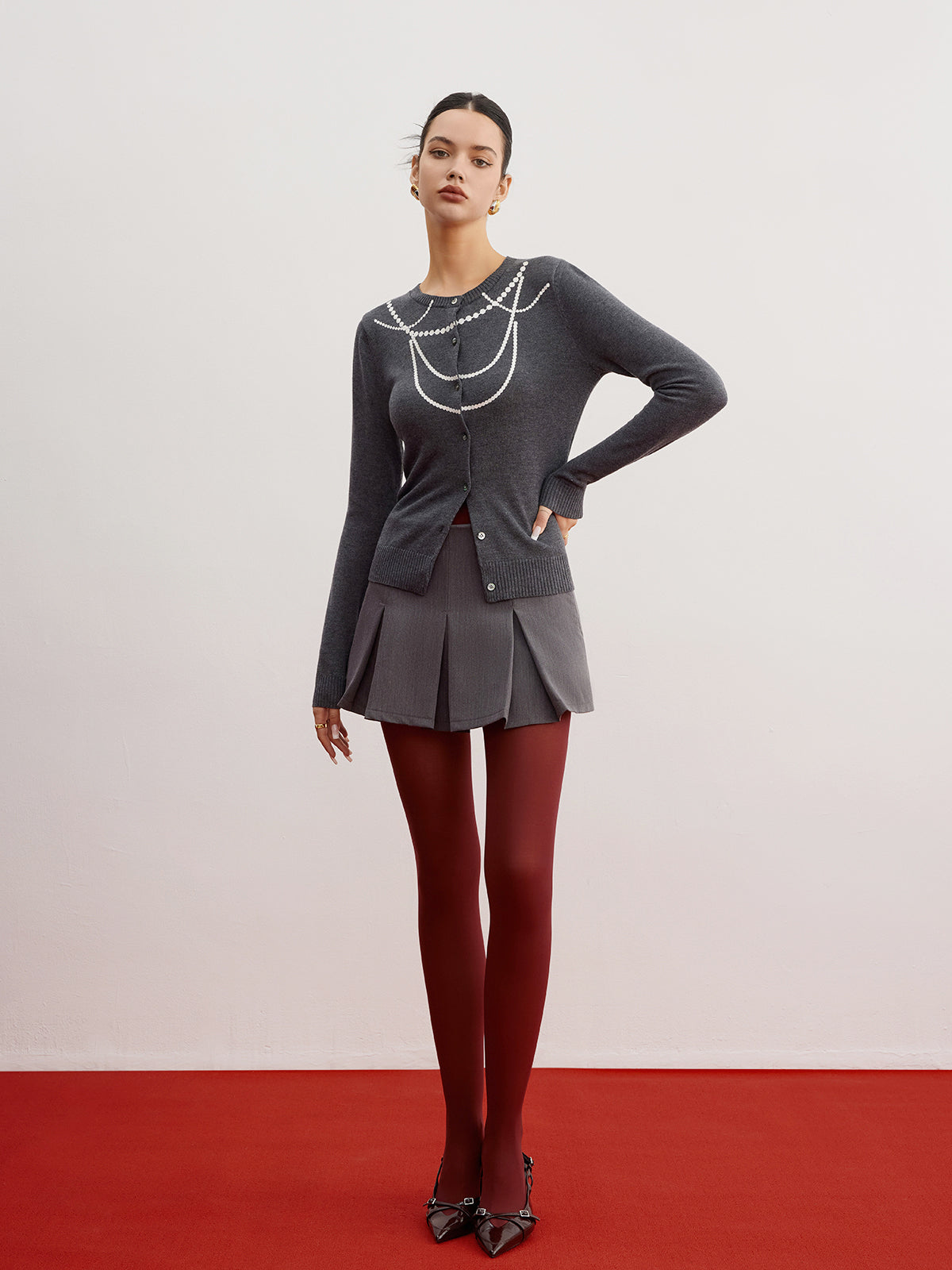 İnce Kaban İpeksi Desenli Düğmeli Shine Aura