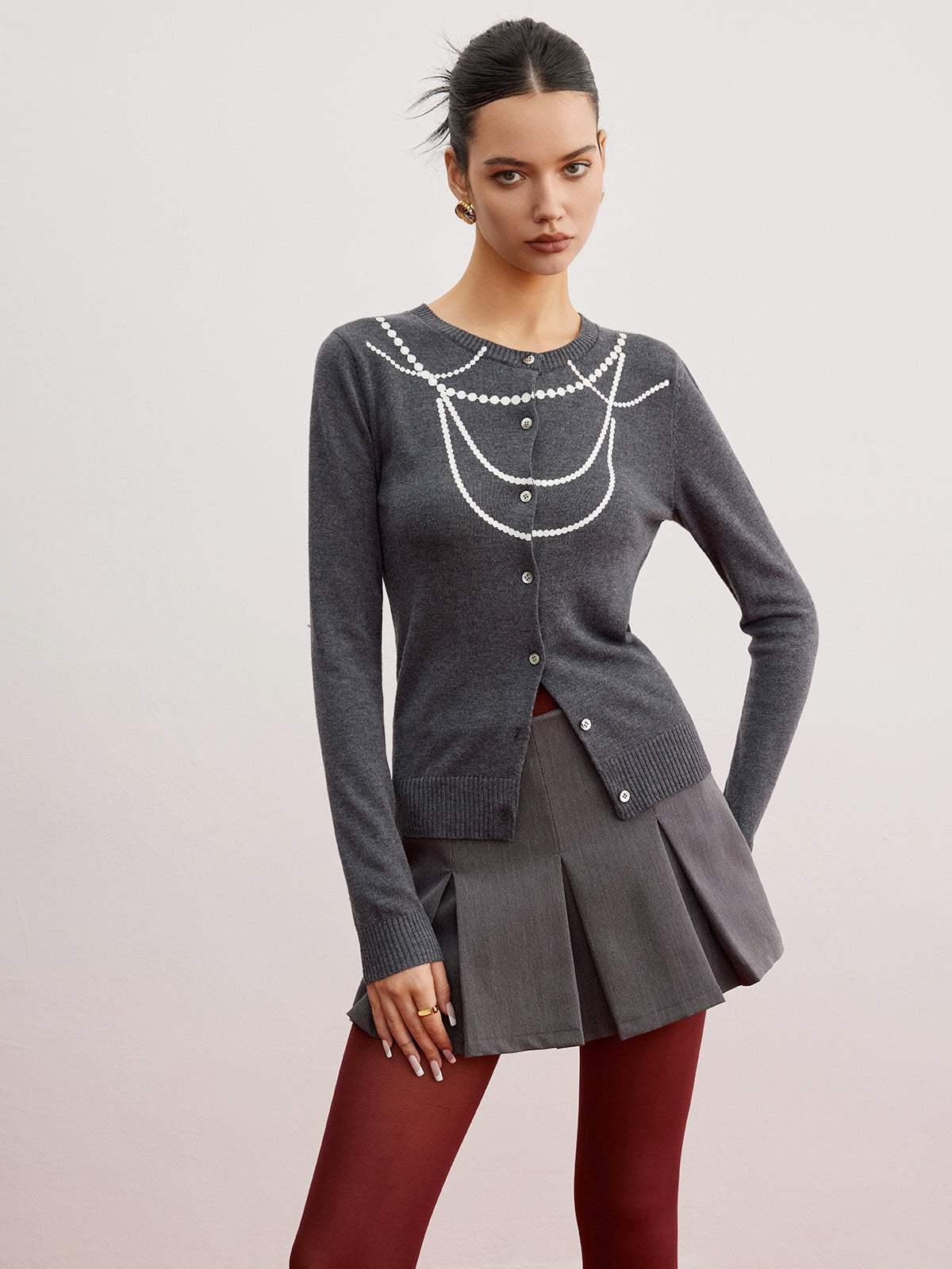 İnce Kaban İpeksi Desenli Düğmeli Shine Aura