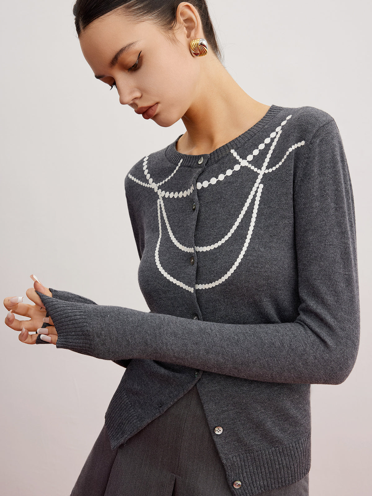 İnce Kaban İpeksi Desenli Düğmeli Shine Aura