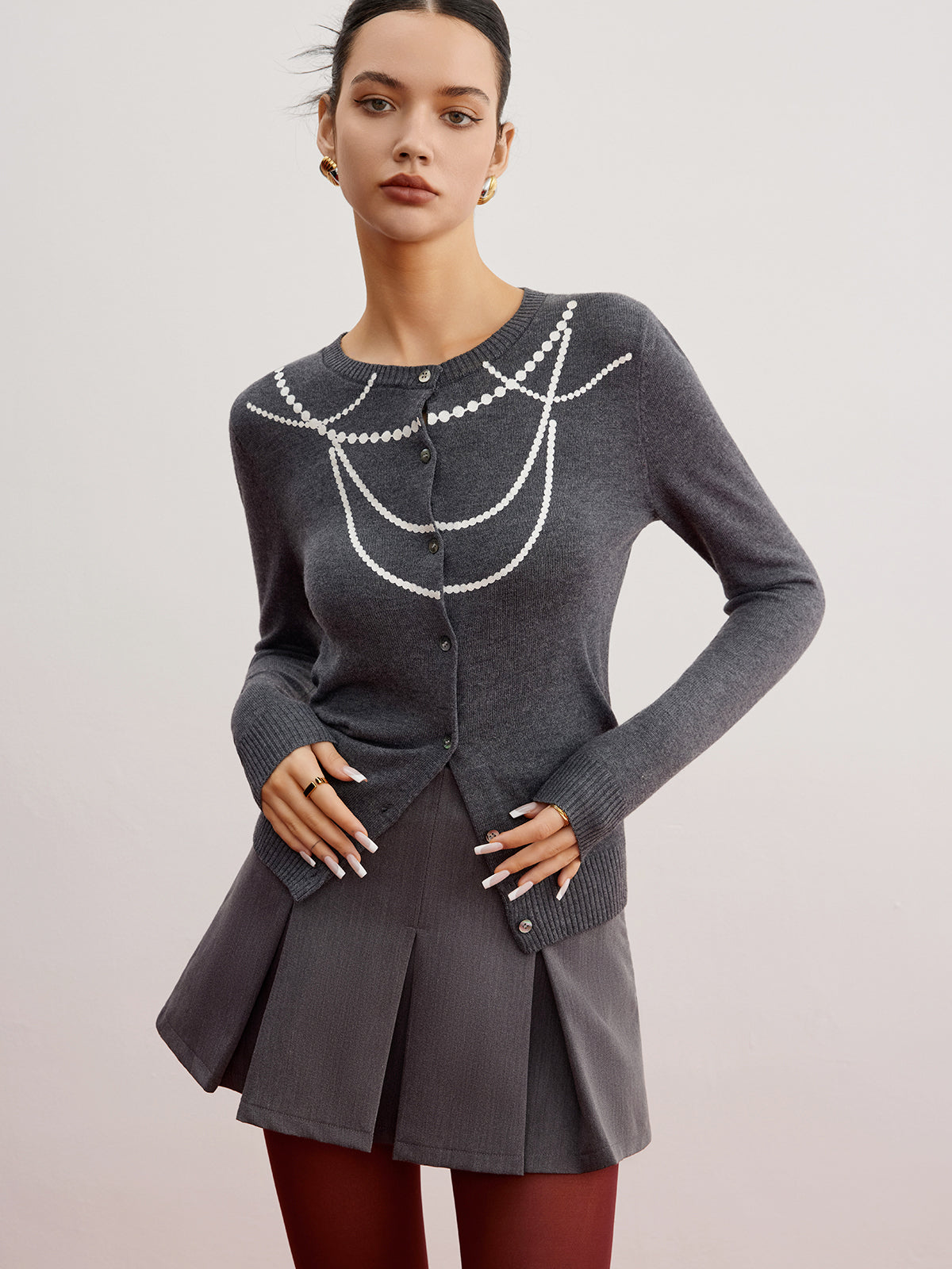 İnce Kaban İpeksi Desenli Düğmeli Shine Aura