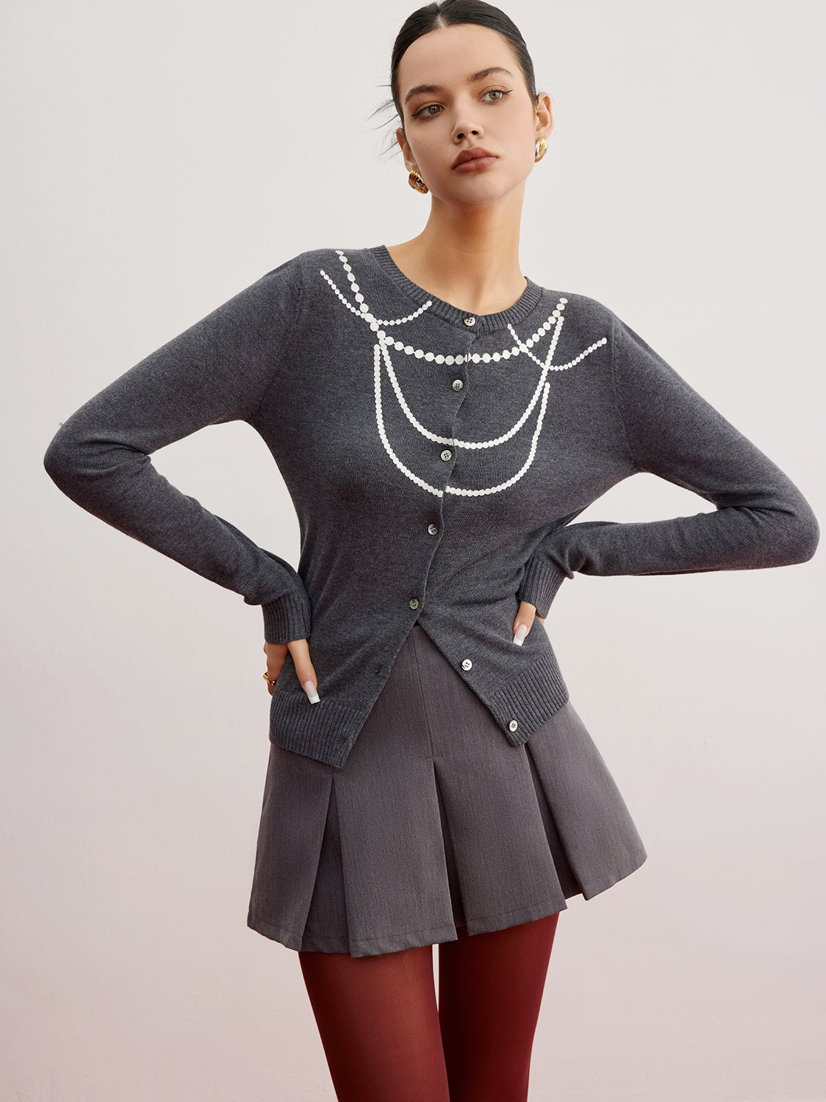 İnce Kaban İpeksi Desenli Düğmeli Shine Aura