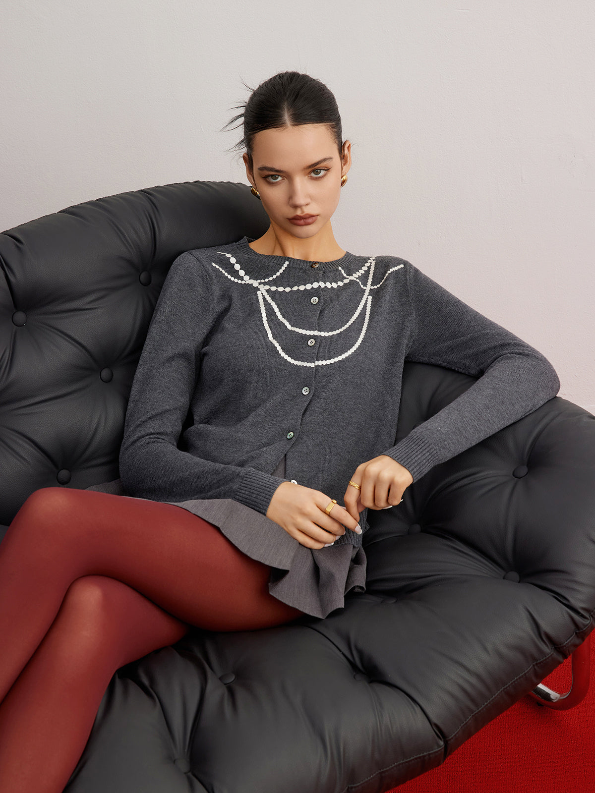 İnce Kaban İpeksi Desenli Düğmeli Shine Aura