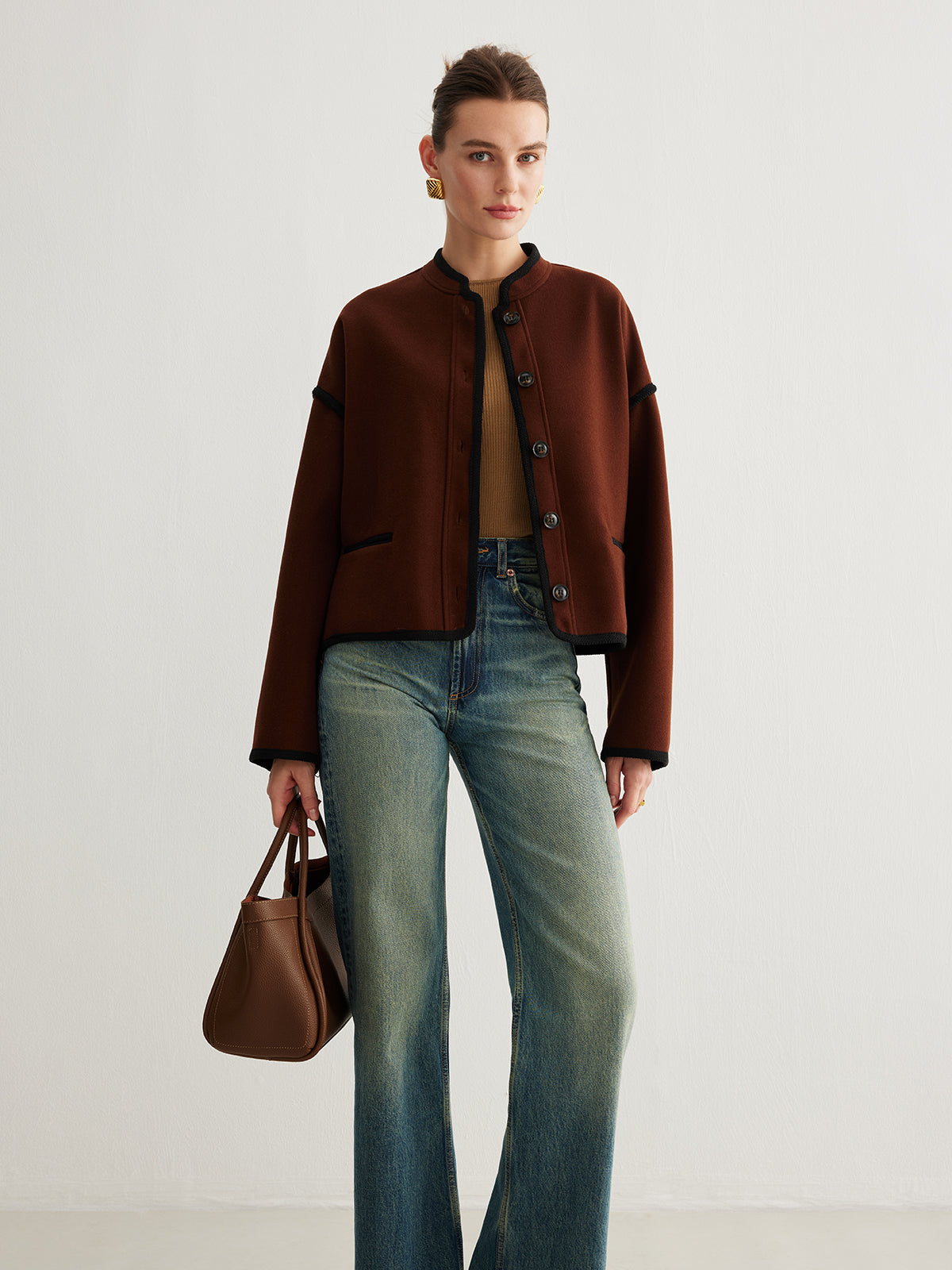 Minimalist Kontrast Şeritli Tweed Ceket Shine Aura